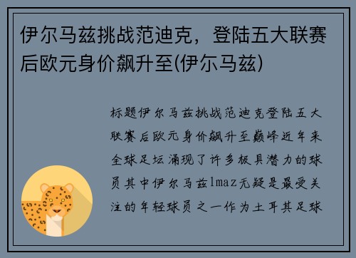 伊尔马兹挑战范迪克，登陆五大联赛后欧元身价飙升至(伊尓马兹)