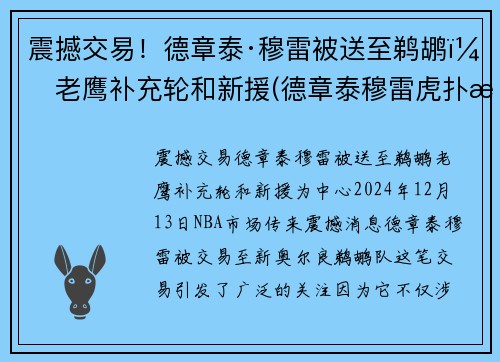 震撼交易！德章泰·穆雷被送至鹈鹕，老鹰补充轮和新援(德章泰穆雷虎扑数据)