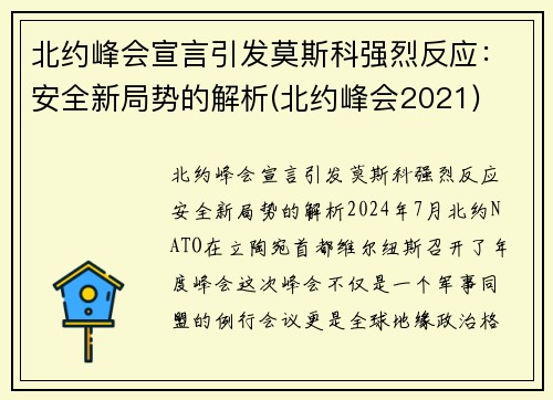 北约峰会宣言引发莫斯科强烈反应：安全新局势的解析(北约峰会2021)
